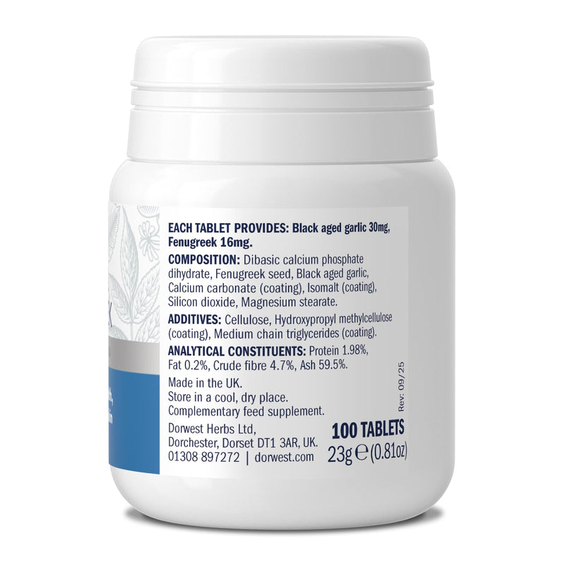 Dorwest Herbs Garlic And Fenugreek Tablets For Dogs And Cats 100 Tablets