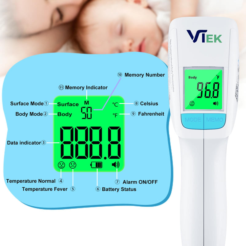 No-Touch Forehead Thermometer for Adults and Kids, 2-in-1 Digital Baby Thermometer with Fever Alarm, Mute Mode, Memory Recall,Fast Accurate Results, Batteries Included
