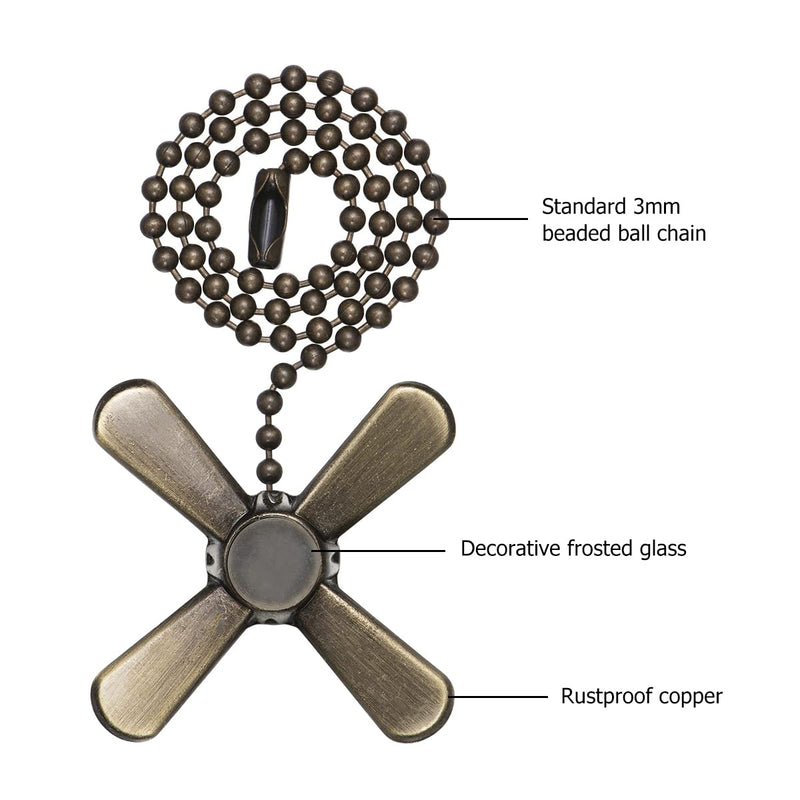 SmoTecQ Ceiling Fan Pull Chain Extender with Decorative Frosted Glass Bulb and Fan Cord, Fit All Standard 3mm Diameter Ceiling Fans and Light Fixtures Factory Pull (Bronze) Bronze
