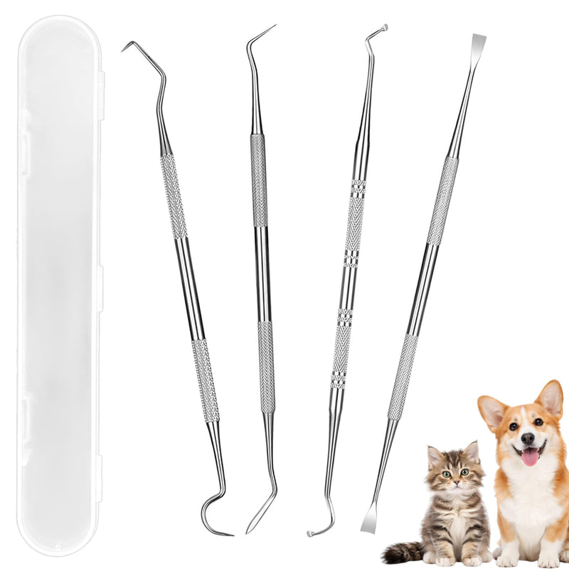 4 Pack Stainless Steel Pet Dental Tools for Dogs and Cats, Professional Tartar Remover Scraper Kit for Teeth Cleaning, Plaque and Calculus Control, Oral Care Hygiene for Home or Vet Use