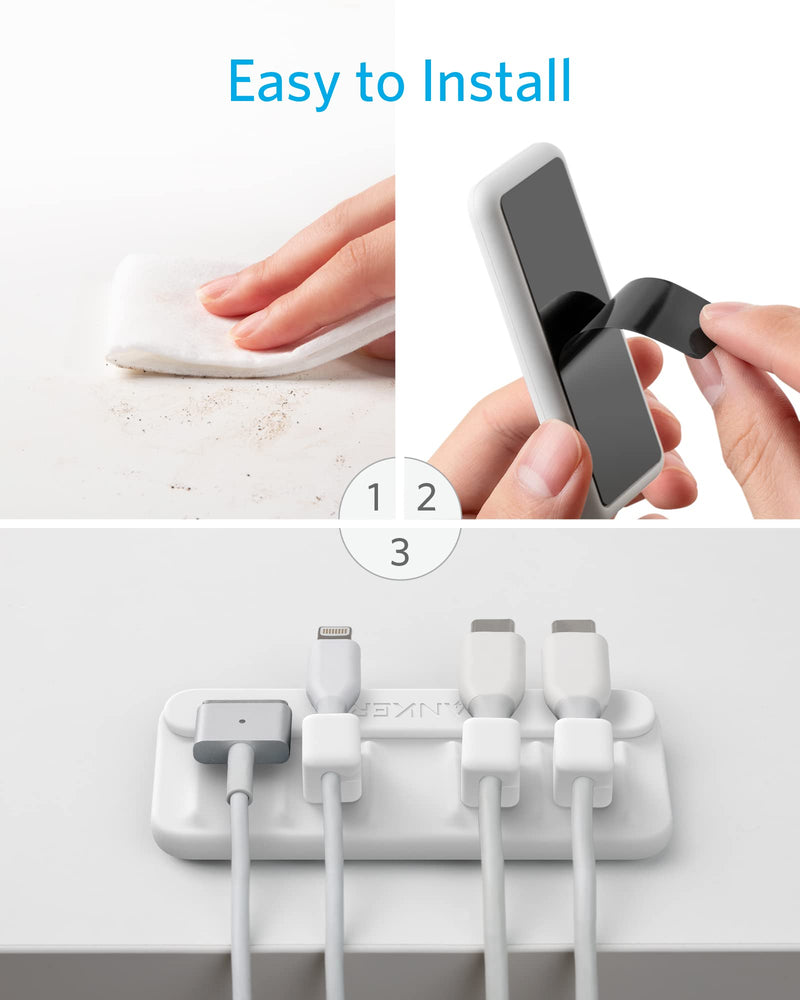 Anker Magnetic Desktop Cord Holder, Multipurpose Wire Keeper for Lightning, USB-C, Micro Cables - Sticks to Wood, Marble, Metal, Glass (White) 1 Pack White