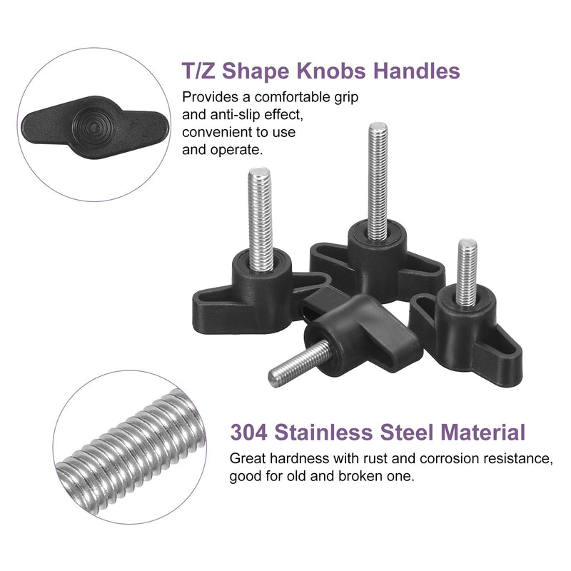 uxcell 4Pcs Clamping Screw Knob, M6 x 10mm Metric 304 Stainless Steel T Shaped Thumb Screws Handle for Quick Remove Hand Tightening Knob Replacement 4