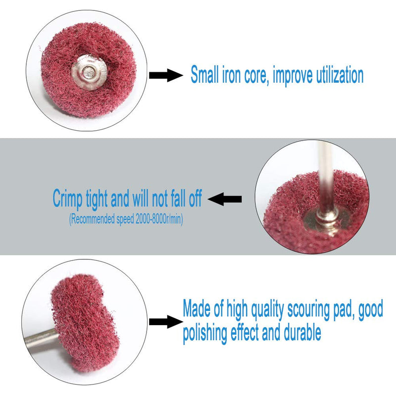50PCS Abrasive Buffing Polishing Wheel Set for Rotary Tools,Removal of Rust Deburring on Metal Surface with 3mm Shank,Mini scouring pad Brush Polishing kit(grit 320 red 50pcs) grit 320 red 50pcs