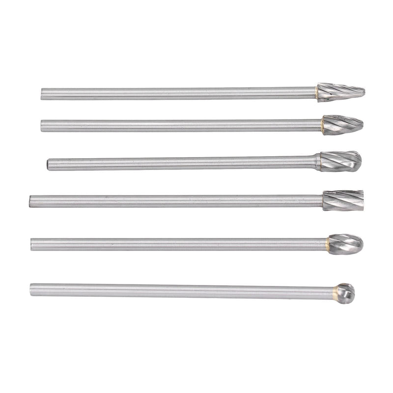 6pcs Carbide Burrs Set, Tungsten Steel Lengthen Solid Revolve Cylinder Head Porting Kit, Tungsten Carbide Burr Die, Cylinder Porting Kit for Woodworking Drilling Carving