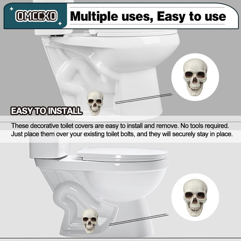 2Pack Skull Toilet Bolt Caps,Toilet Bolt Covers Decorative,Fun Skull Toilet Bolt Covers，Universal Toilet Bolt Caps Toilet Caps for Bottom of Toilet (Plastic Skull) Plastic Skull