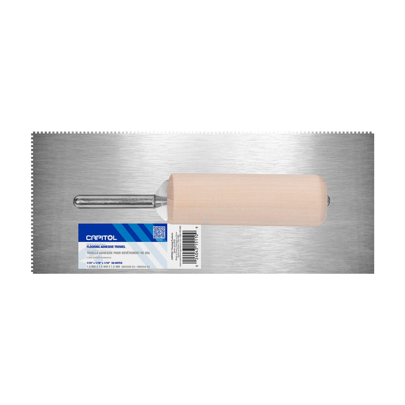Capitol 115110 Professional Flooring Adhesive Trowel-1/16” x 1/16” x 1/16” Square-Notch, Silver/Light Wood