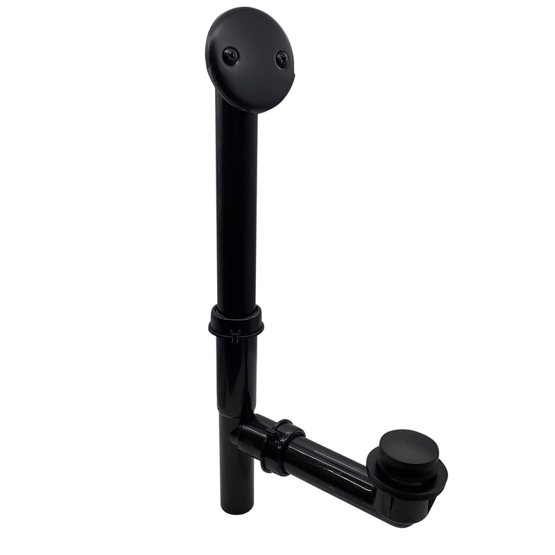 Westbrass 593144-62 14" Black Tubular Bathtub Waste & Overflow Assembly with with Tip-Toe Drain Plug and 2-Hole Faceplate, Matte Black 1-Pack