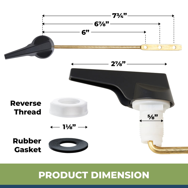 RAVINE Universal Toilet Handle Lever Replacement - Zinc Modern Black Toilet Handle with Brass Arm - Front Mount Toilet Flush Lever Compatible w/Most Toilet Tanks - Rubber Gasket Included