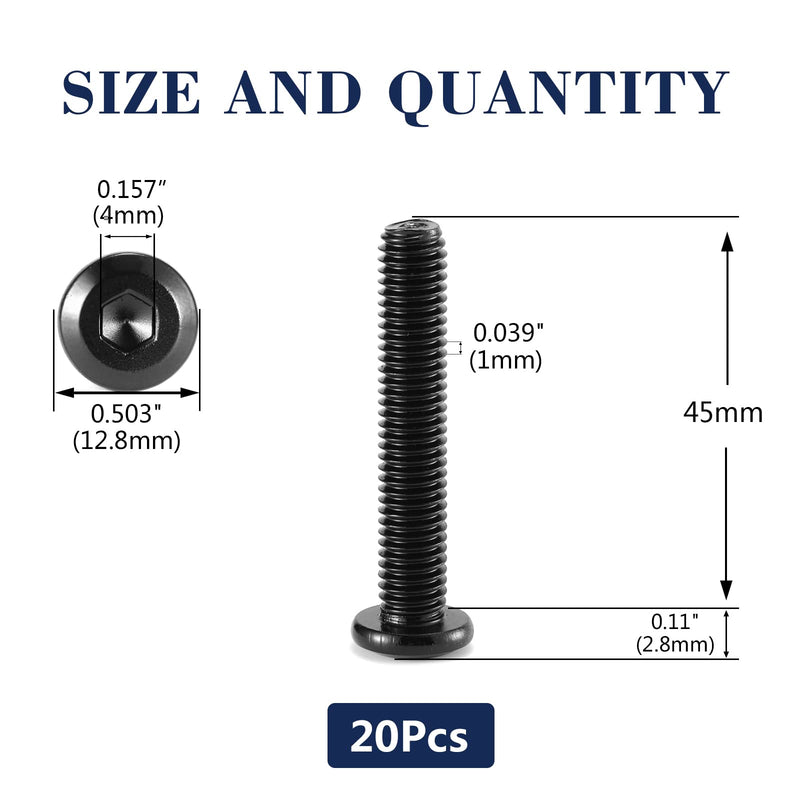 M6 x 45mm 20Pcs Flat Head Hex Socket Cap Screws Bolts, 304 Stainless Steel 18-8, Full Thread, Black Oxide by SG TZH (with Hex Spanner) 20 M6 x 45mm
