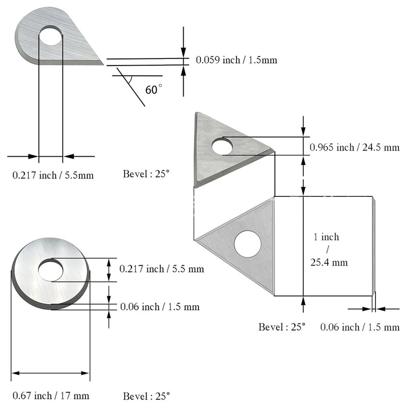 9Pcs 1" Round/Drop/Triangle Carbide Paint Scraper Blade for 1" Scraper
