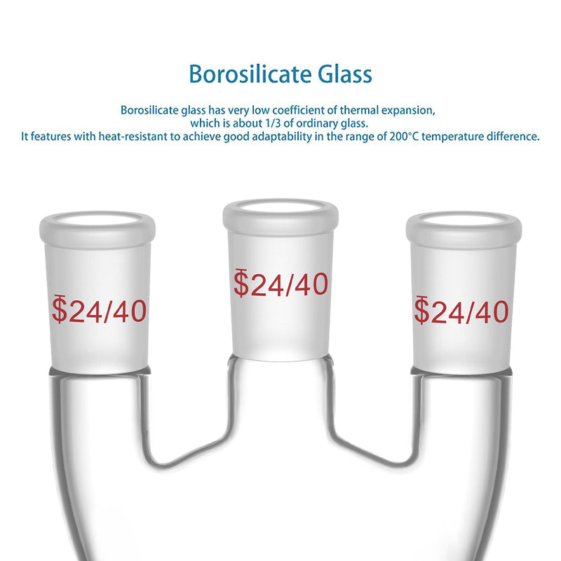 stonylab Round Bottom Flask with 3 Straight Neck-24/40 Standard Joints, 500 ml High Borosilicate Glass, Ideal for Chemistry, Laboratory, Scientific Experiments, Distillation, and Reflux Applications