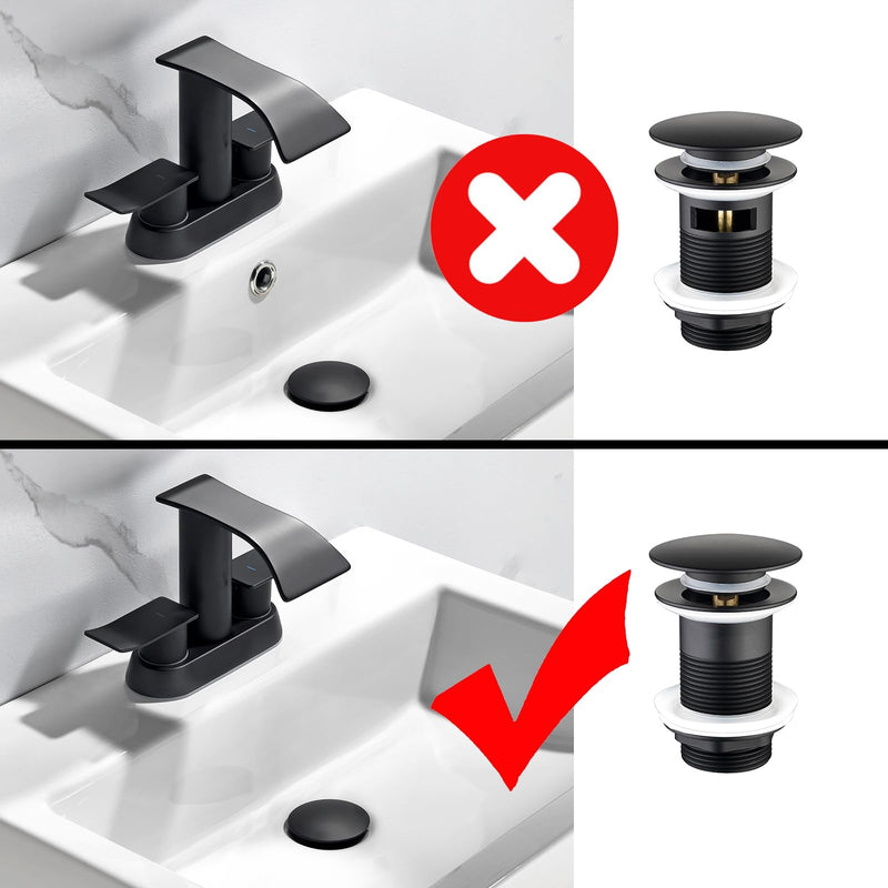 Thickened Brass P Trap Set: 1-1/4 P Trap with Bathroom Sink Stopper - Sink Drain Plumbing Kit for Pipe Replacement (Black, No Overflow) Black - No Overflow