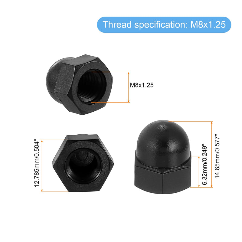 uxcell M8x1.25 Acorn Cap Nuts, 50Pcs Nylon Dome Cap Head Acorn Nut Hardware Nuts for Bolt Cover, Black M8 50