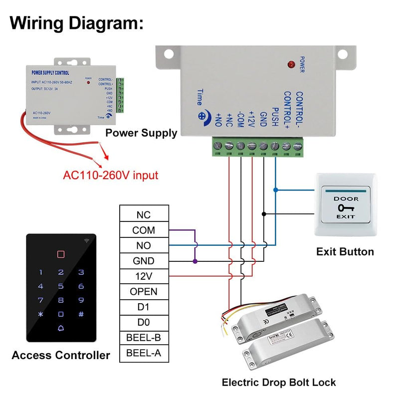 YiToo Full Kit of RFID 125KHz Access Control System WiFi Tuya Smart APP Control with 12V Electric Bolt Lock Power Supply Exit Button