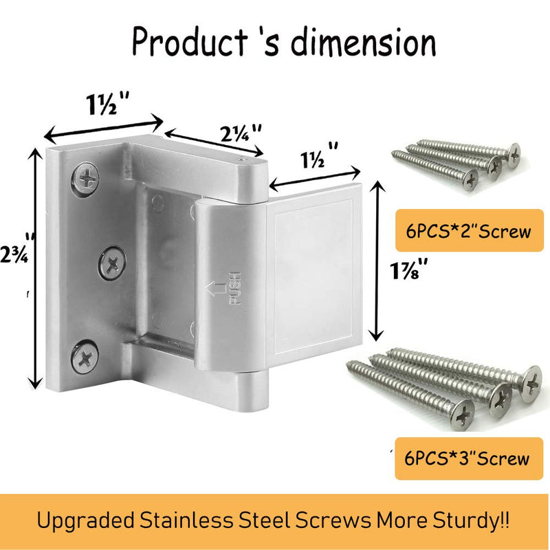 Home Security Door Lock,2 Pack Child Proof Door Reinforcement Lock with Upgraded Stainless Steel Screws for Inward Swinging Door,Privacy Door Latch Defend Home and Hotels 1 silver privacy door lock-2Pack