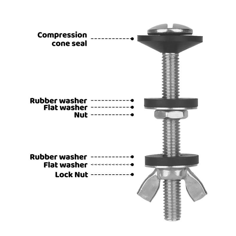 Universal Toilet Tank to Bowl Gasket & Tank to Bowl Bolts, with 2 Kind Gasket and 4 Pcs 3.15‘’Stainless Steel Heavy Duty Rustproof Bolt, Fit Most 2-Inch and 3-Inch Flush Valve Opening
