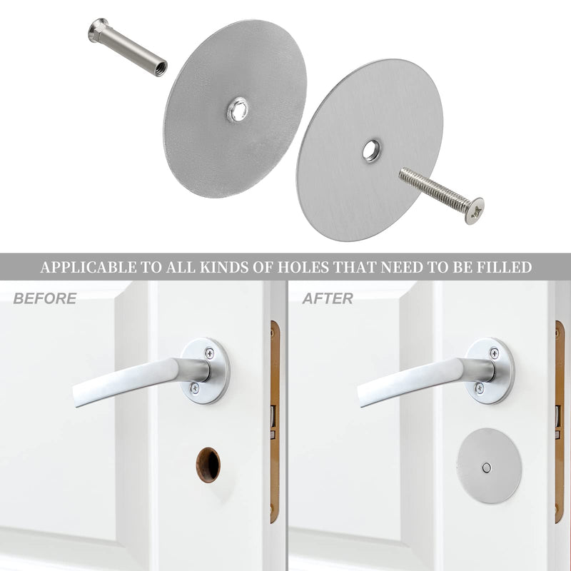 1 Pack Door Hole Cover Plate Brushed Satin Nickel Deadbolt Cover Plate 2 5/8" Diameter Round Door Knob Hole Filler Plate, 1" and 1.5" Screws, Reinforcer Locks and Doors for Home Security