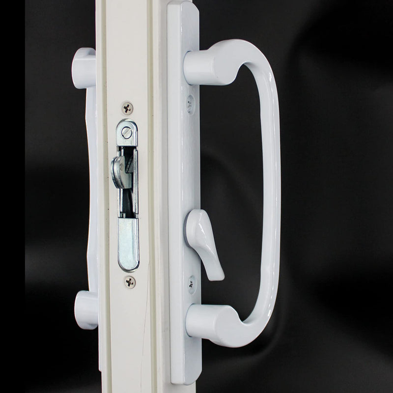 Patio Door Handle 3-15/16 Inch(10cm) Hole spacing （Right and Left Handed）(fit for 45degree Mortise Lock) Non-keyed（Offset Position） White Classic