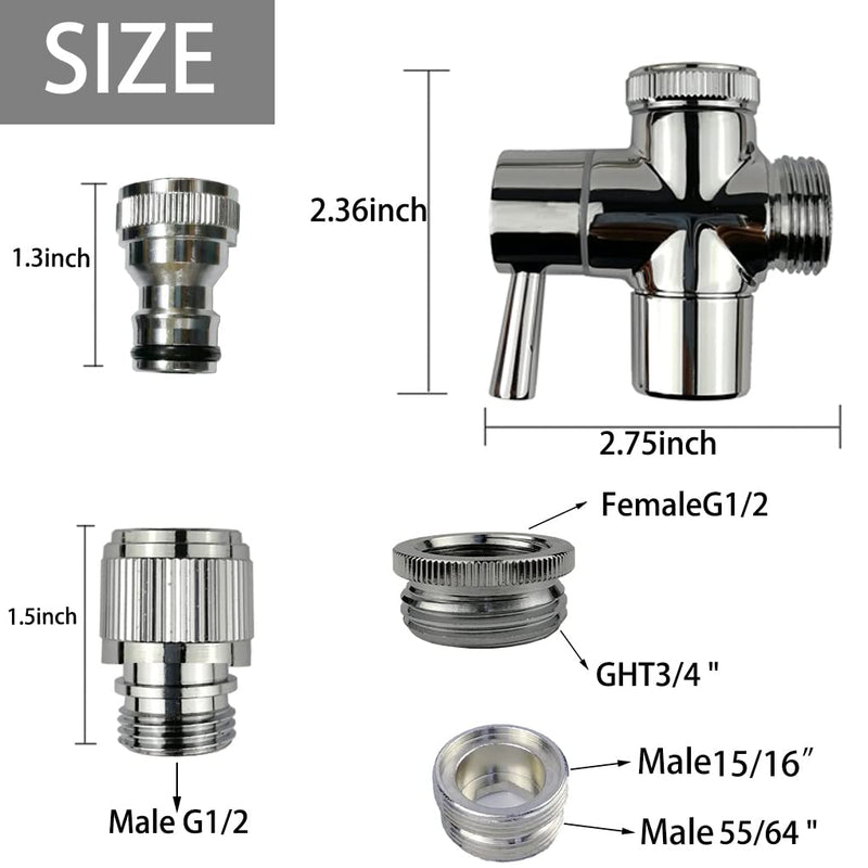 Brass Faucet Diverter Valve with Quick Connection, Faucet Diverter Valve From Sink To Garden Hose/Shower Hose, Washing Machine/Dishwasher,for Bathroom/Kitchen (chrome)