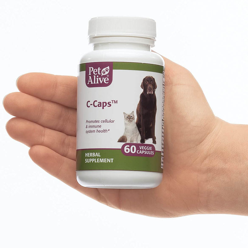 PetAlive C-Caps - All Natural Herbal Supplement Promotes Cellular and Immune System Health in Dogs and Cats - 60 Veggie Caps 60 Count (Pack of 1) - PawsPlanet Australia
