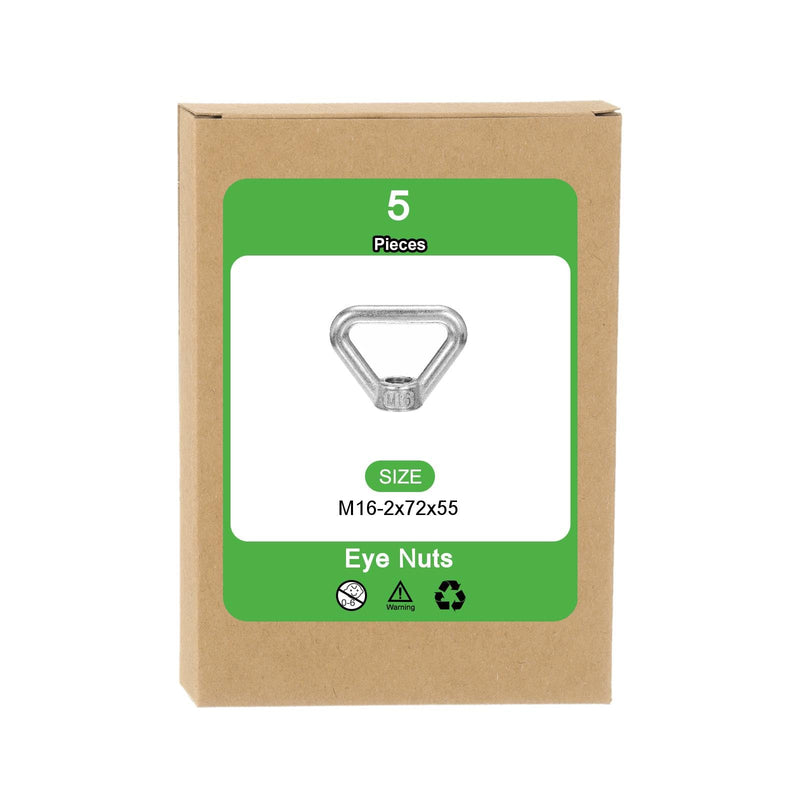uxcell M16-2x72x55mm Lifting Eye Nuts, 5 Pcs 304 Stainless Steel Triangle Shape Threaded Nut Fastener for Home Repairs Rope Fitting