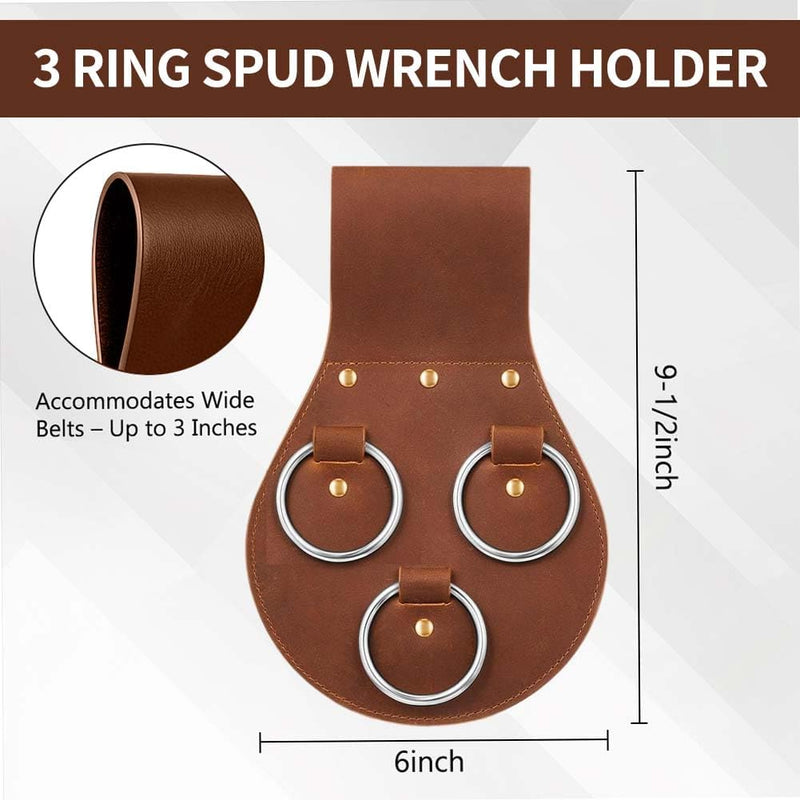 3 Ring Spud Wrench Holder Handmade Leather Ironworker Tool Holster Black Durable Tool Belt for Tools Organization Accessories to Hold Spud Wrench Hammers etc Brown