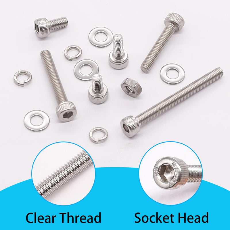 550PCS M3 Screw Kit, M3 x 6/8/12/16/20/25/30mm Hex Socket Head Cap Screws Bolts Nuts Washers Assortment Kit, 304 Stainless Steel M3 Bolts with Hex Wrench