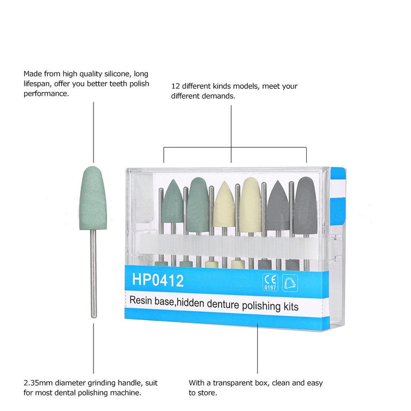 12 pcs Silicone Polishers Resin Base Hidden Denture Polishing Kits 2.35mm Drill Bits (HP0412)