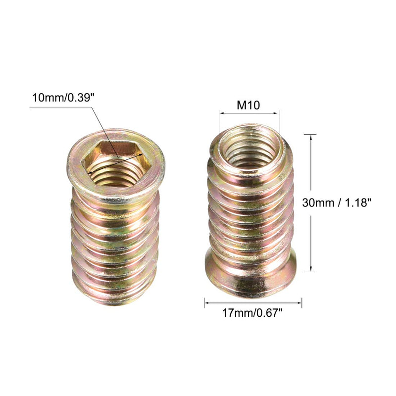 uxcell Wood Furniture M10x30mm Threaded Insert Nuts Interface Hex Socket Drive 5pcs