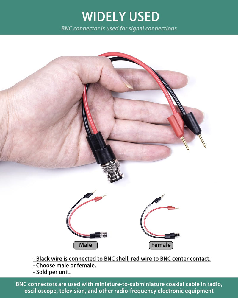 BNC Test Leads, BNC (Male) to Stackable Pin Tip Plugs, Oscilloscope Probes BNC to Stackable Pin Male Plug