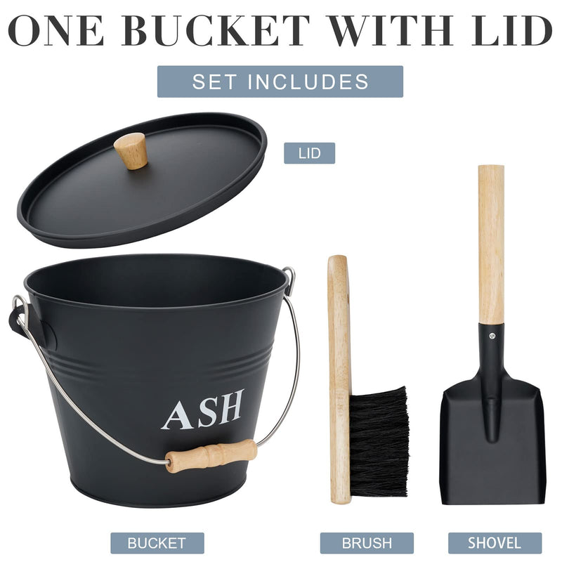 INNO STAGE Mini Metal Ash Bucket with Lid, Shovel and Broom, 1.5 Gallon