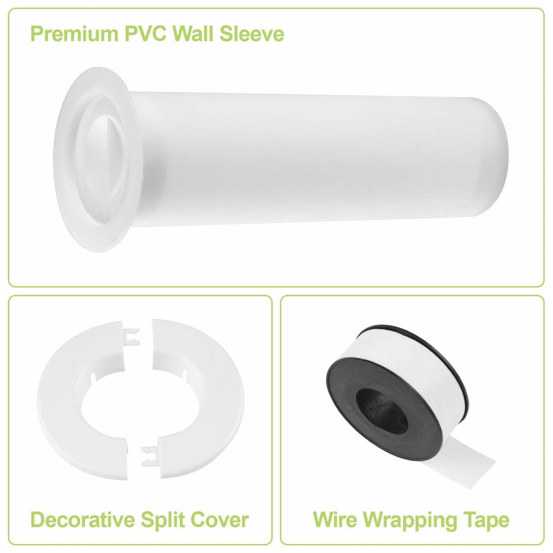 Air Conditioning Line Set Protector Including 2Pcs Mini Split Cover, 1Pcs 8.5in Length AC Sleeve for Through The Wall, and 1 Roll Wrap Tape (White) White-1 set