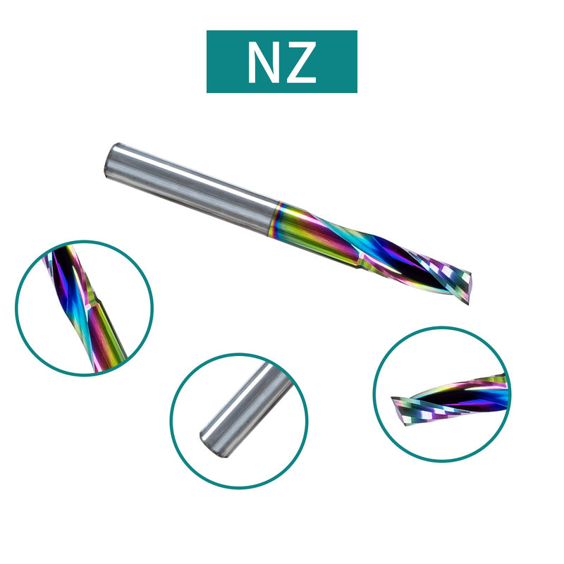 NZ 1/8" 1-Flute End Mill DLC-Coated Carbide - for Aluminum, Copper, Titanium (HRC45), 5pcs 1/8 inch 5