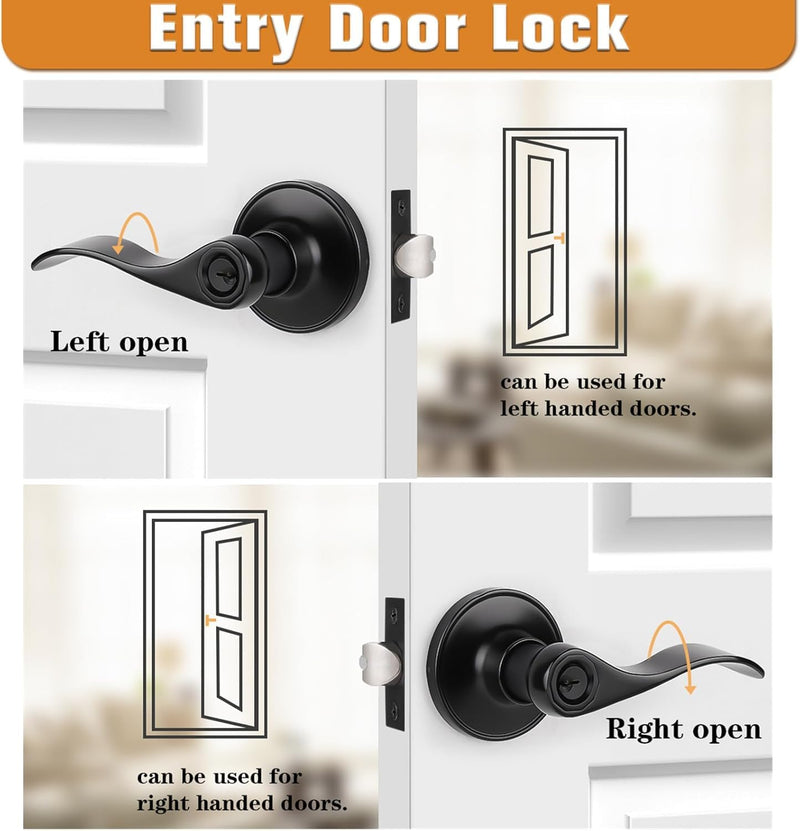 Cabagii Wave Style Door Lever Keyed Entry Black Door Handle with Lock, Entrance Lever Reversible for Left/Right Handed for Office or Front，1 Pack