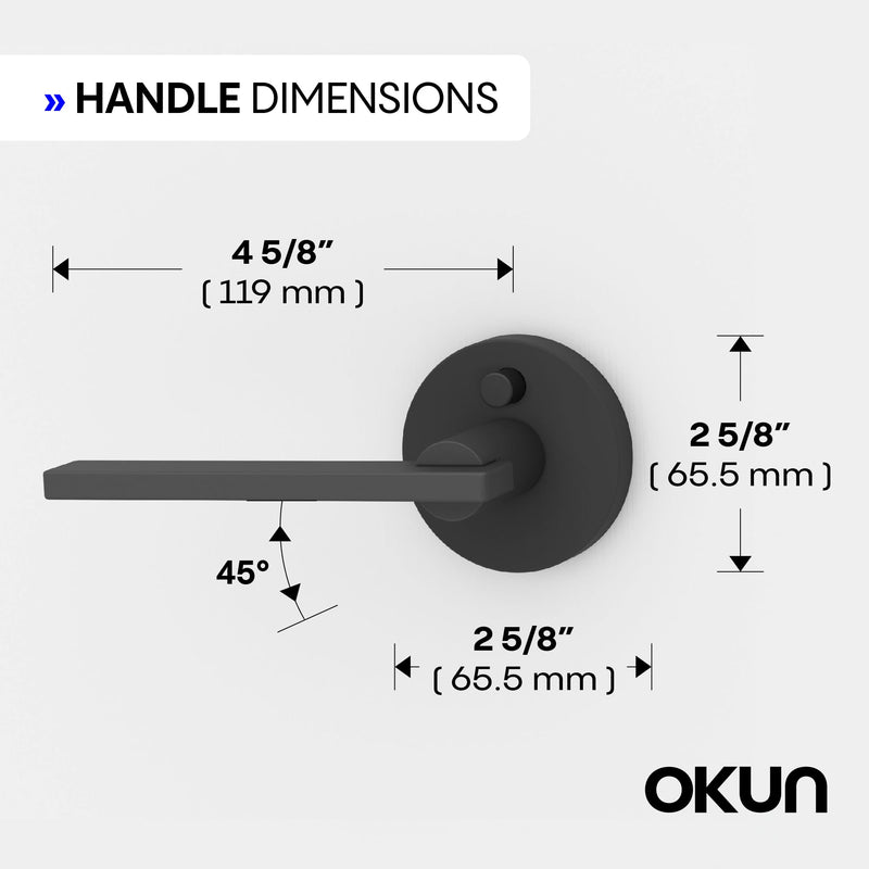 Okun Valli 1-Pack Matte Black Privacy Door Levers – Push Button Lock, Reversible, Sleek Concealed-Mount Design for Bedroom & Bathroom 1 Pack