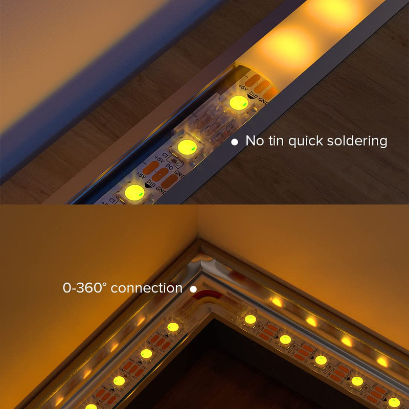 BTF-LIGHTING 3 Pin 10mm 0.39in Width Transparent Connector Kit,4xGapless Solderless 8PCS Corner Connectors,4PCS 5.9in Long 22AWG Extension Wires,Support WS2812B WS2811 SK6812 SMD LED Strips Multi Function Connector