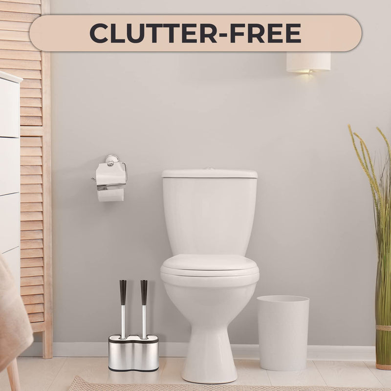 UMIEN Toilet Brush and Plunger Set 18-in - Updated 2025 No-Rust - Stainless Steel Design - Long Handles - with Freestanding Canister Satin Nickel 1 pack