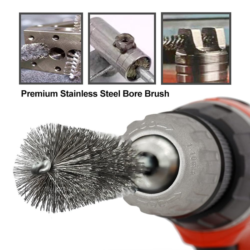 ASNOMY 5Pcs 1" Stainless Steel Bore Brush,25mm Stainless Steel Bristles Wire Brush Bore Cleaning Brush Set for Power Drill Cleaning, Abrasive Wire Brush Stainless Steel Brush with 1/4" Hex Shank 5Pcs 25mm | 1" Inch