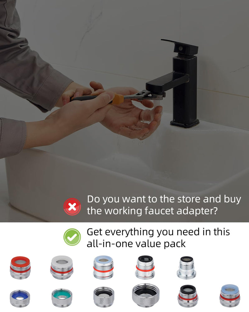 Hibbent 11 Pieces Faucet Adapter Kit, Kitchen Sink Brass Aerator Adapter Set, Male Female Sink Faucet Adapter Connecting Cache Style Faucets, Standard Hose, Chrome Finished