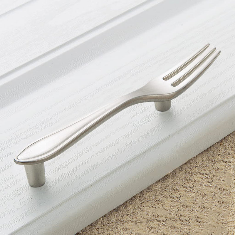 12Pcs Funny Cutlery Tableware Cabinet Pulls,Creative Spoon Fork Knife Shape 3" Hole Center Vintage Kitchen Cupboard Pulls Handles,Cute and Fun (Fork, Silver, 12Pcs)