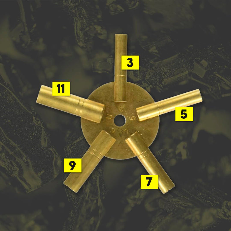 SE Brass Clock Winding Key 5-in-1 Odd Sizes- Durable Universal Clock Key for Efficient Winding - JT6335
