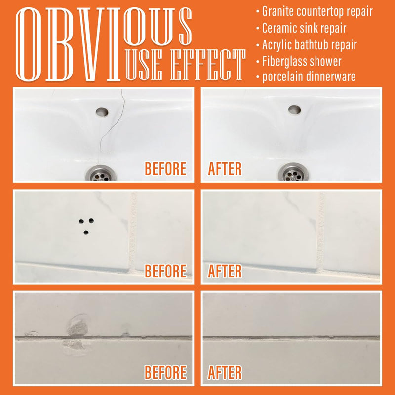 Porcelain Repair Kit White, High-Gloss Chipped Sink & Tile Repair Kit to Quickly Fix Sinks Chips and Tile Cracks with High Bond Strength, Porcelain Sink Repair Kit for Tub, Tiles, Sinks and Toilet No.01 White