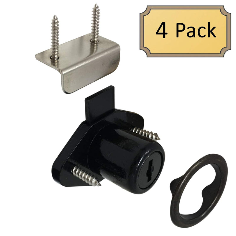 Desunia Office Desk Lock for Drawer & Door - 7/8" (.875") Bore - Black - Keyed Alike - Includes Escutcheon Trim Ring, Strike, & Screws - 4 Locks