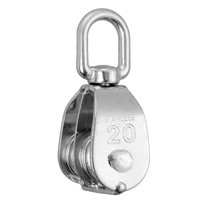 Rocaris 4 Pack Stainless Steel Wire Rope Crane Double Pulley Block M20 Lifting Crane Swivel Hook Single Pulley Block Hanging Wire Towing Wheel M20-4 Pcs