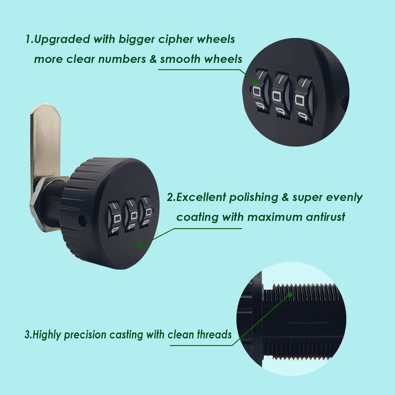 3 Pack Puyueo Combination Cam Lock for Drawer Cabinet and Mailbox - Code Cam Lock (5/8", Black)