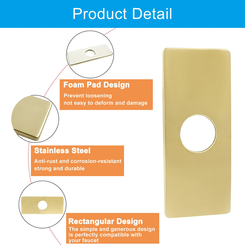 Biaungdo 6" Hole Cover Deck Plate, Brushed Gold Escutcheon Plate Stainless Steel Bathroom Faucet Plate Rectangle Faucet Cover Plate for 1 or 3 Hole Bathroom Vanity Sink Faucet
