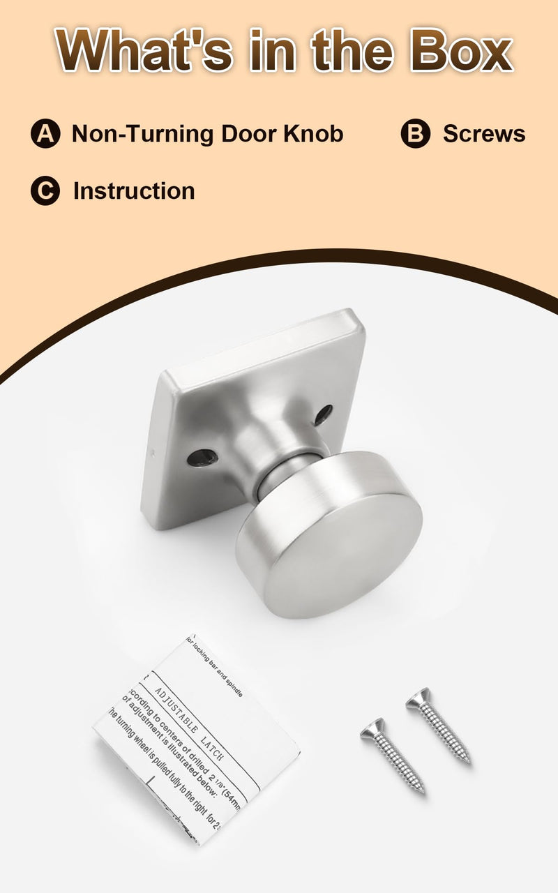 Probrico Single Dummy Door Knobs Interior 6 Pack, Non-Turning Brushed Nickel Door Knobs Inside, Keyless Closet & Hallway Classic Round Door Handles