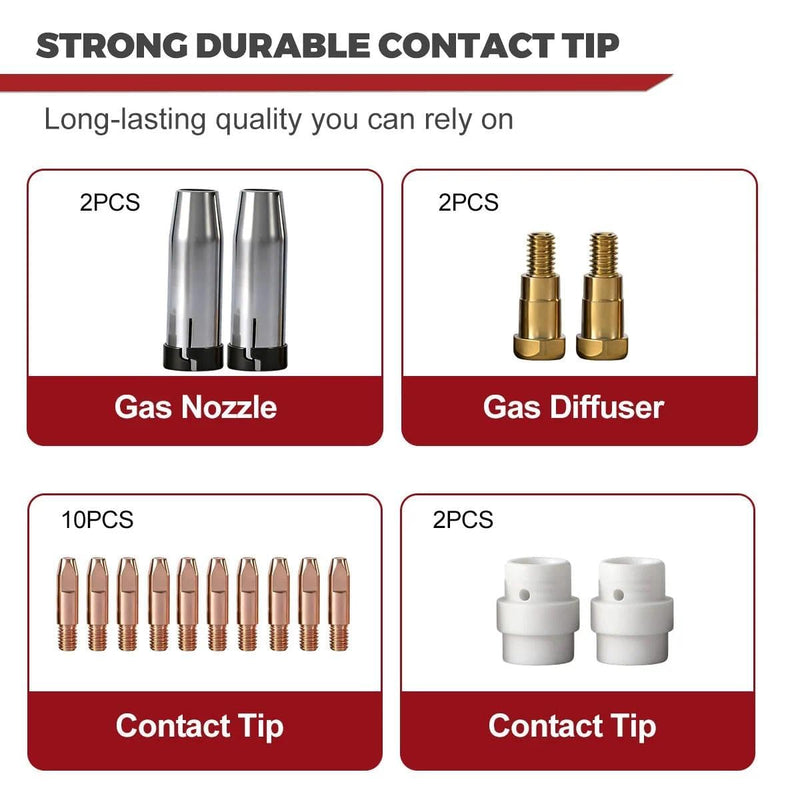 16-pk MIG Welding Tip Holder Kit (Includes .045" Contact Tips, Nozzles, Diffuser) Compatible with Eastwood MIG250, Eastwood MP250 and Eastwood MP250i Welder Gun 16-PK .045" Kit