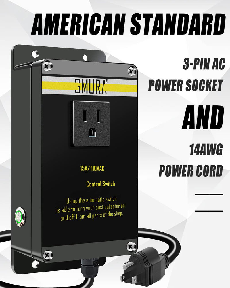 110V Automatic Vacuum Dust Collector Starter Outlet Switch, with 2Pcs 50CM Power Cord & Manual On/Off Switch, for Home or Woodworking Place Dust Extractor 110V