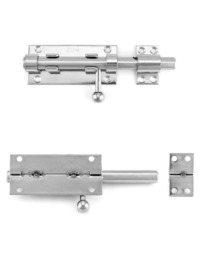 QWORK Sliding Bolt Gate Latch, 4 Pack 6.3" Heavy Duty 304 Stainless Steel Safety Barrel Bolt Door Latches with Padlock Hole and Mounting Screws for Doors, Cabinets, Refrigerators